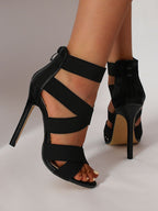 Crisscross Elastic Strap Open Toe Heel