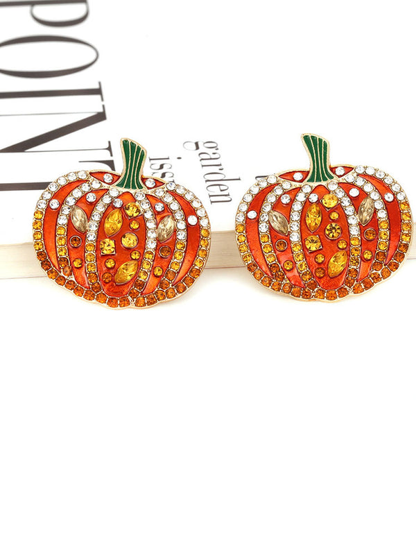 Halloween Pumpkin Rhinestone Earrings