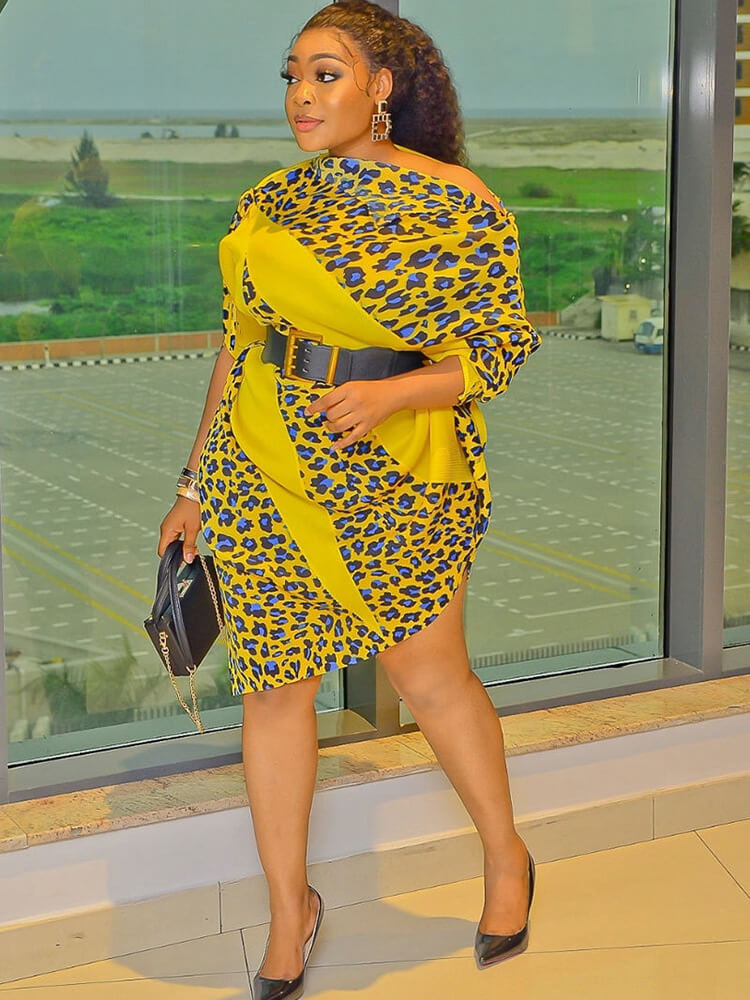 Minivestidos asimétricos con estampado de leopardo de manga larga