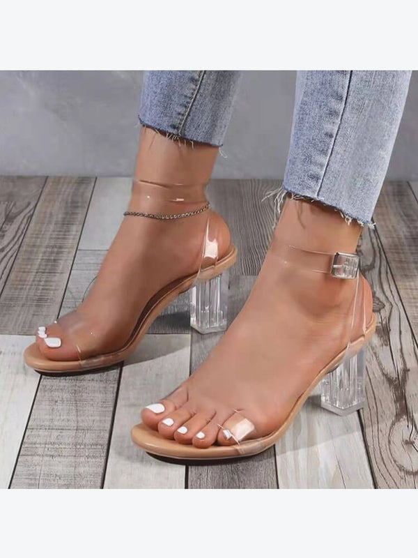 Chunky Block Transparent Strappy Open Toe Heels