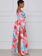 Vestidos largos fluidos con estampado floral y hombros descubiertos