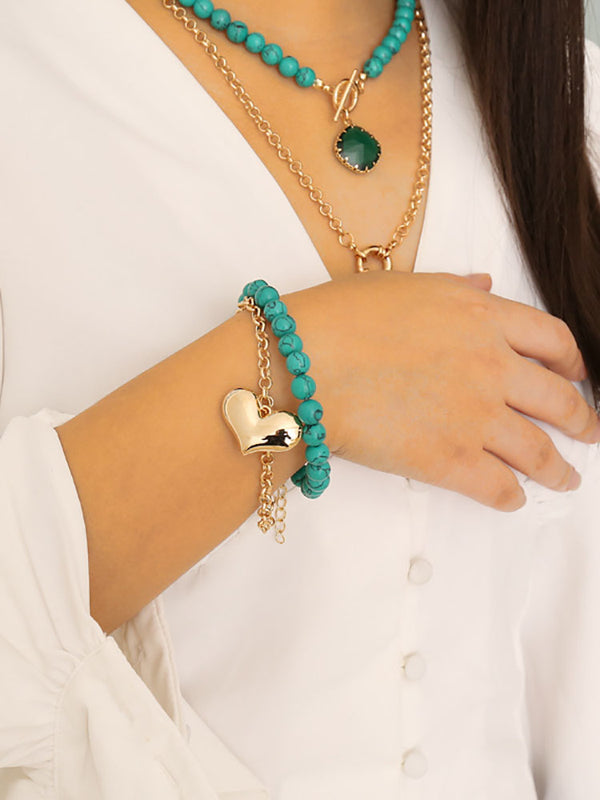 Multilayer Beads Chain Necklace + Bracelet Sets