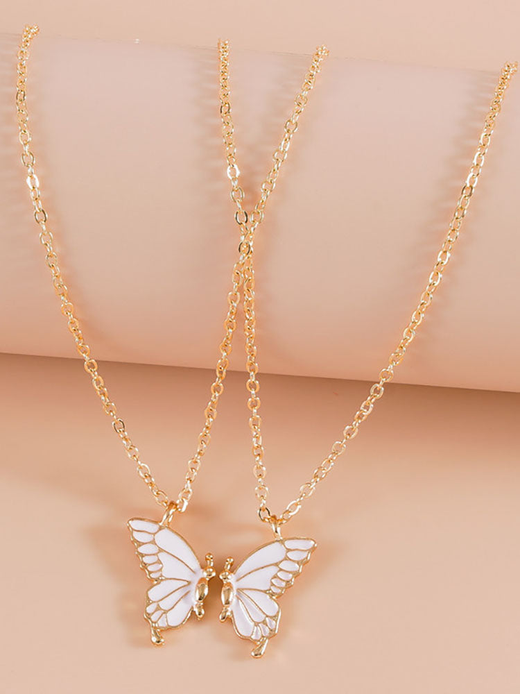Collares de cadena con colgante de mariposa de doble capa