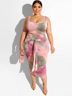 Conjunto de camiseta sin mangas de dos piezas y falda midi de talla grande