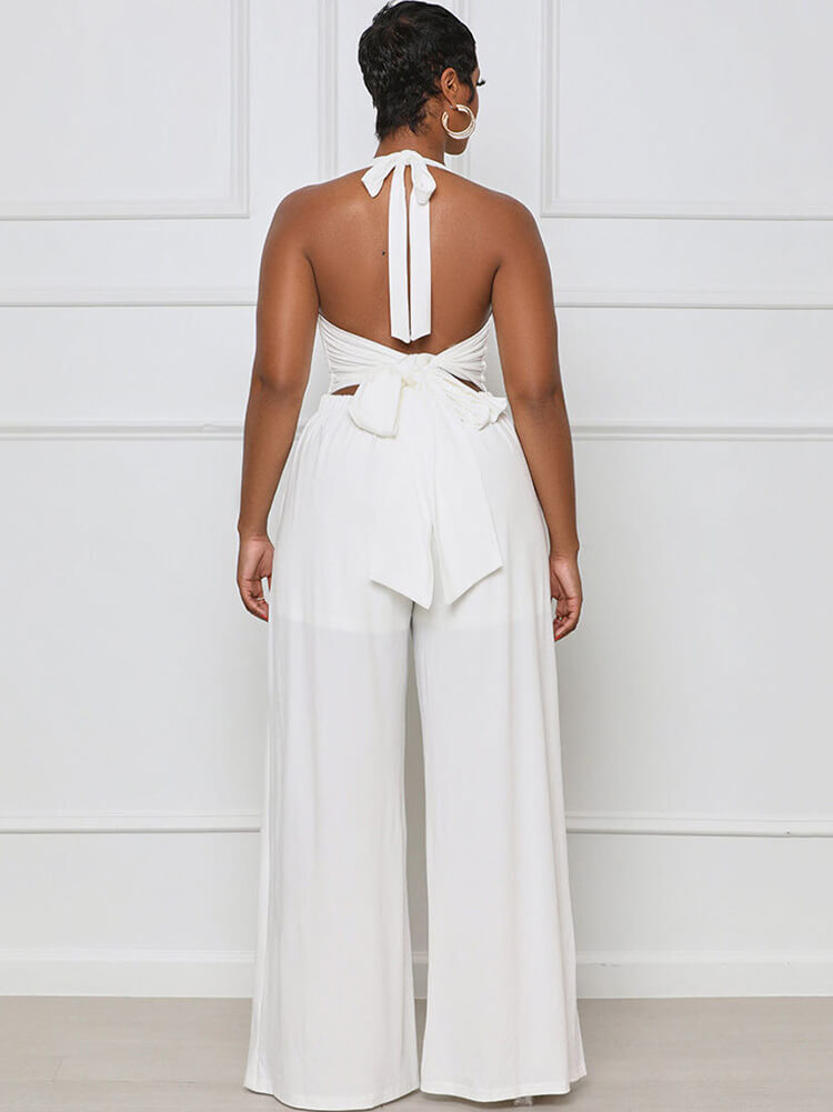Monos de pierna ancha con cordones y espalda descubierta con cuello halter