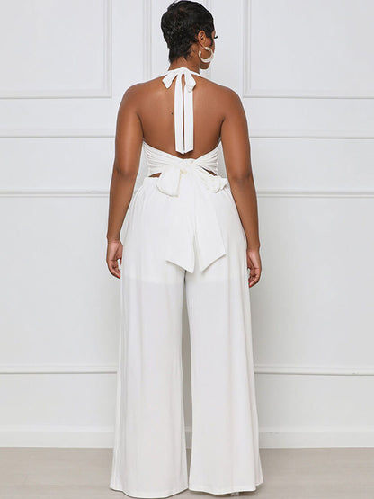 Monos de pierna ancha con cordones y espalda descubierta con cuello halter