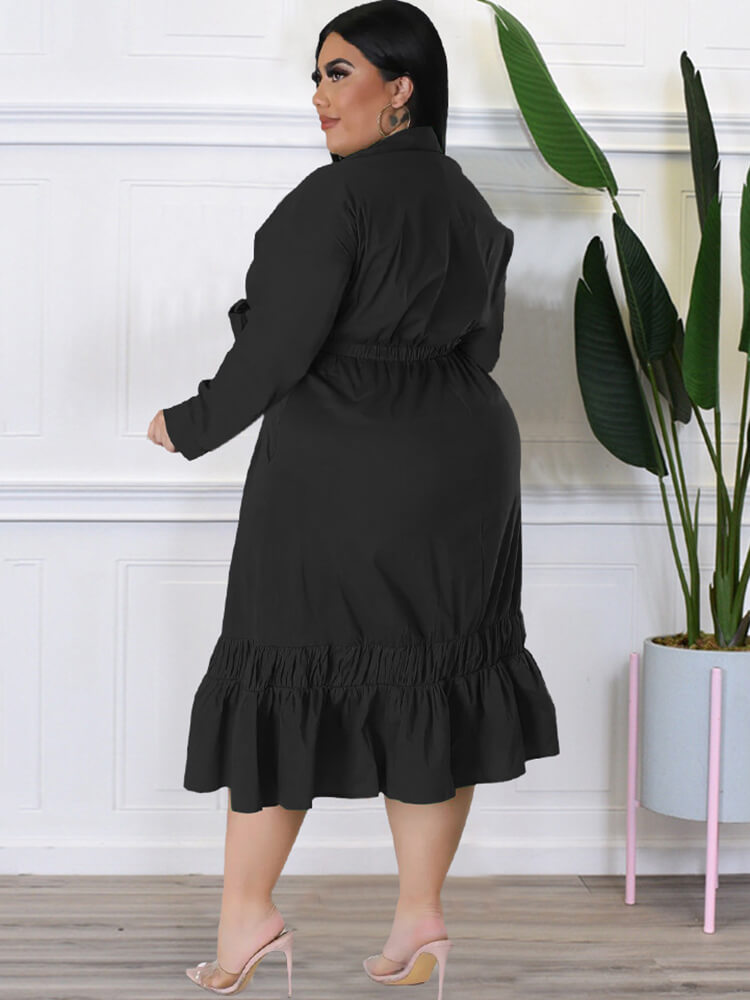 Vestidos midi lisos con cordones y manga larga