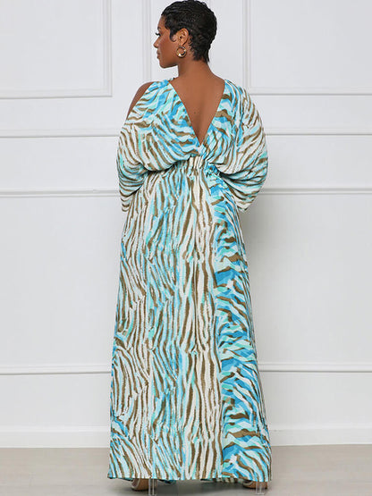 Long Sleeve Printed Off Shoulder Maxi Dress