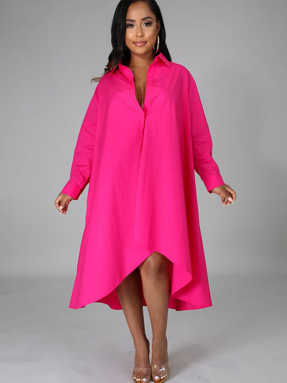 Vestido largo estilo camisa holgada de manga larga