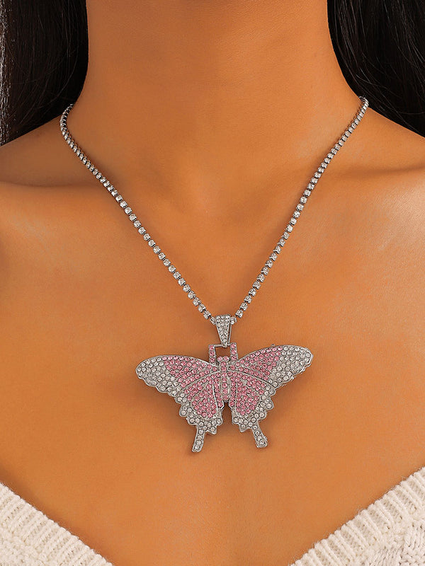 Butterfly Pendant Rhinestone Necklaces