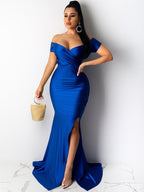 V Neck Wrap Ruched Split Maxi Dress