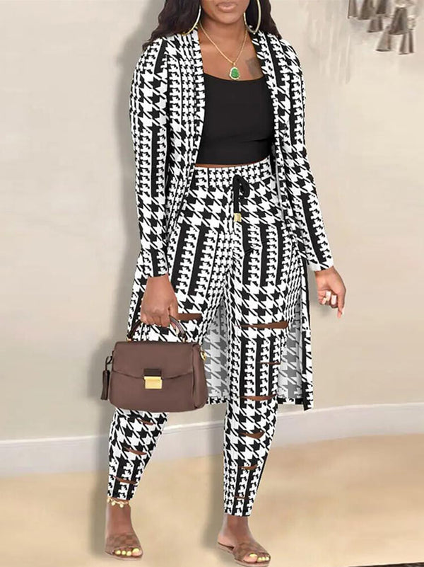 Two Piece Houndstooth Jackets & Cut Out Pants
