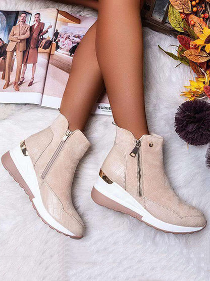 PU Patchwork Side Zipper Ankle Bootsies