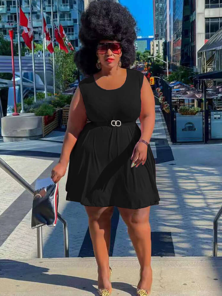 Sin mangas Cuello redondo Sólido Mini Vestidos