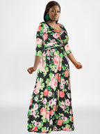 Vestidos largos con estampado floral y manga larga de talla grande