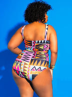 Traje de baño de una pieza con estampado geométrico ahuecado