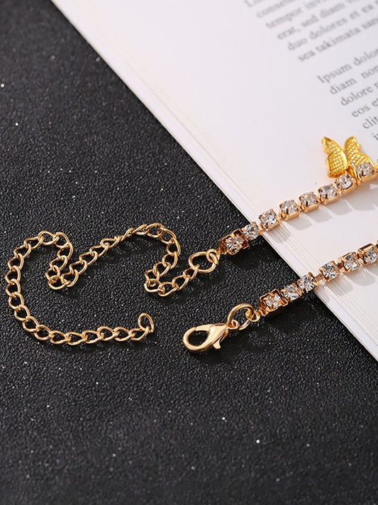 Tobillera con colgante de mariposa y purpurina