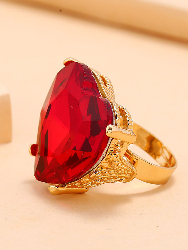 Anillo de piedras preciosas de imitación retro en forma de corazón