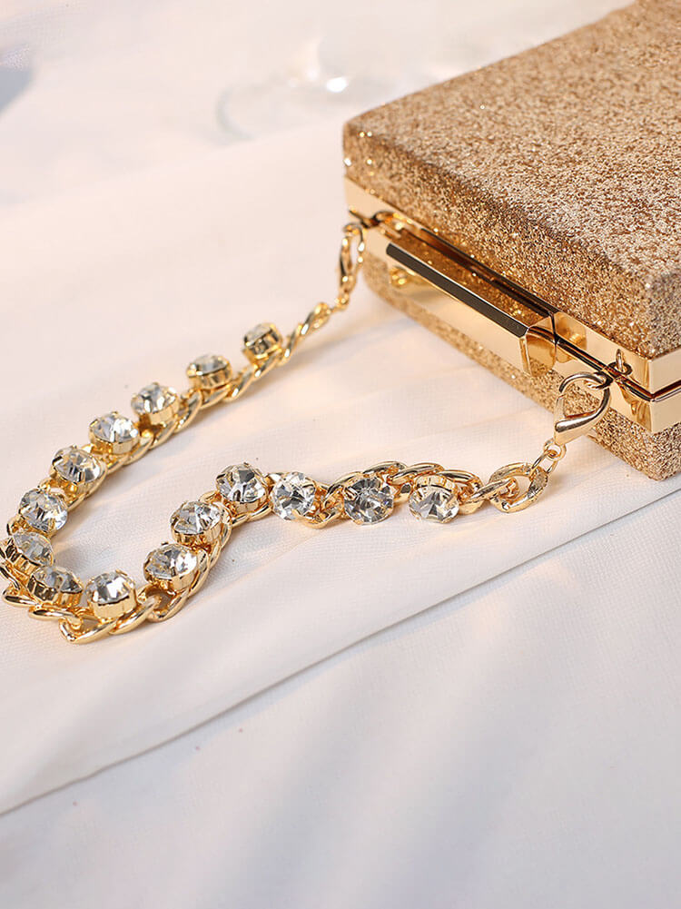 Bolso cuboide con cadena y purpurina de diamantes de imitación