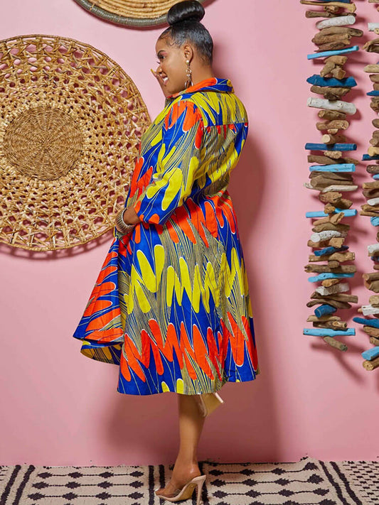 Vestidos midi con estampado floral y cuello en V de manga larga