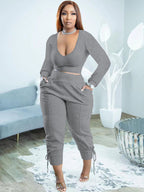 Trajes de pantalones largos con top de manga larga de dos piezas de talla grande