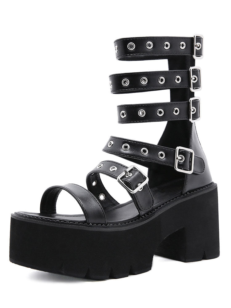 PU Adjustable Wrap Up Wedge Sandal