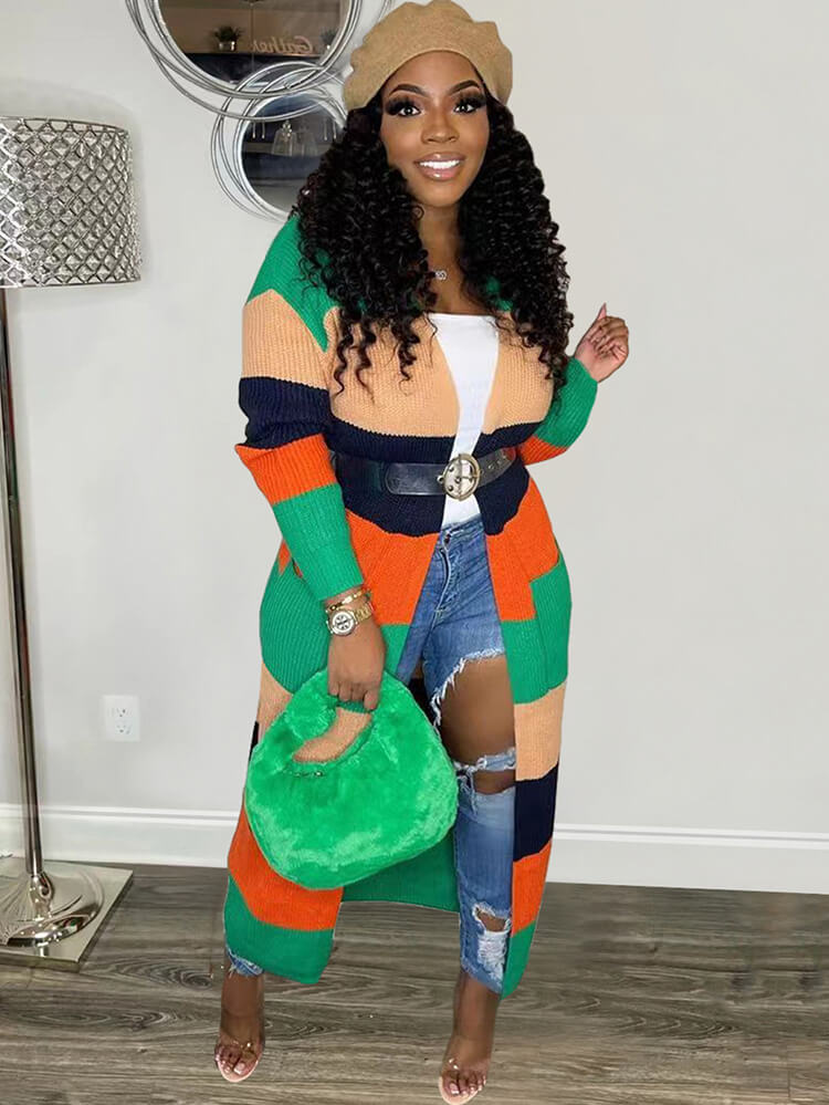 Cárdigan ajustado de punto de manga larga con bloques de color