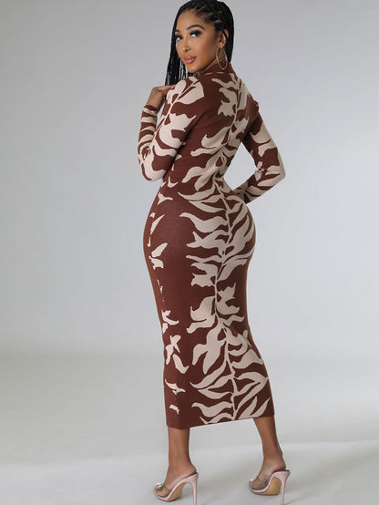 Long Sleeves Lapel Button Midi Dress
