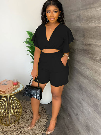 Conjuntos de pantalones cortos con top corto de dos piezas