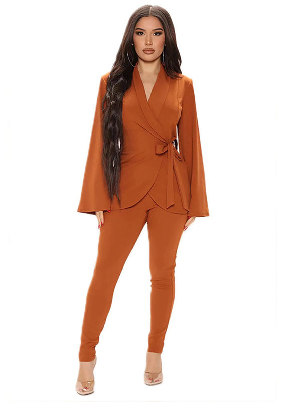 Two Piece Bell Sleeve & Bodycon Pants Suits