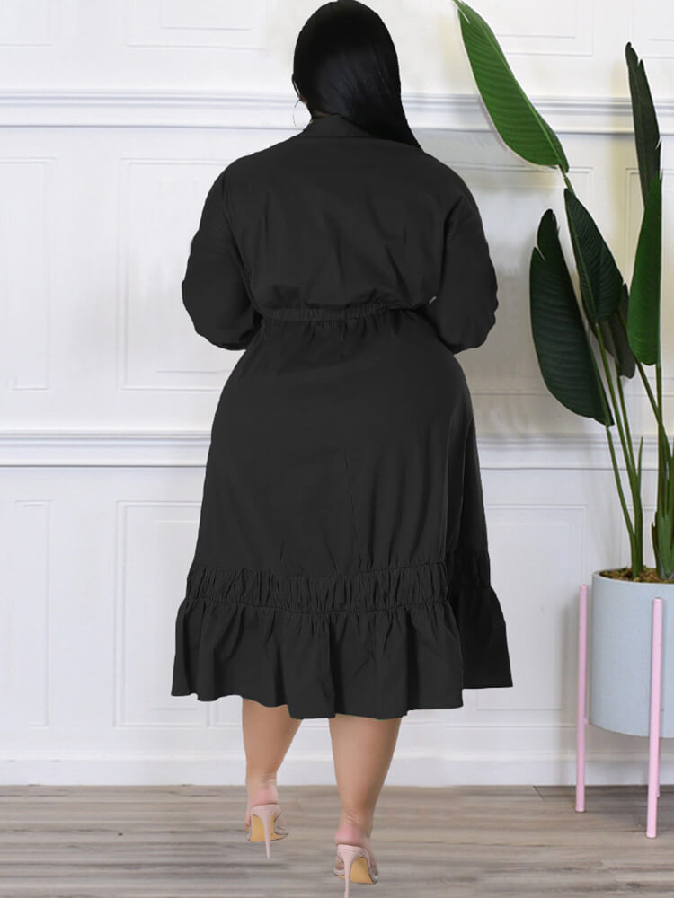 Vestidos midi lisos con cordones y manga larga