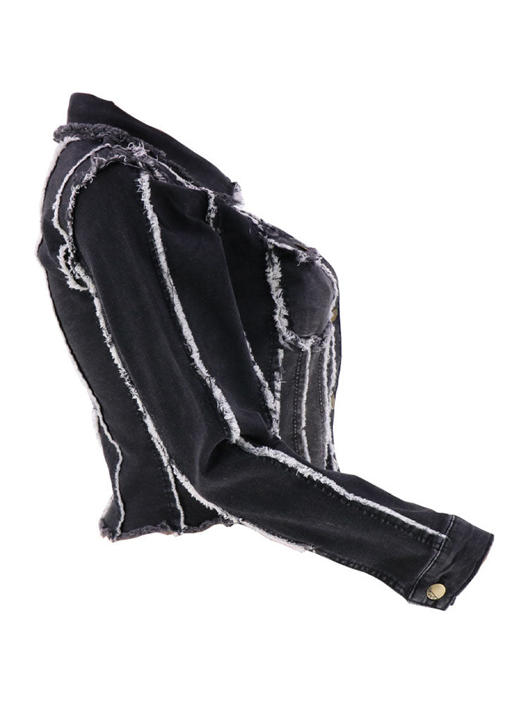 Denim Long Sleeves Button Ripped Jacket