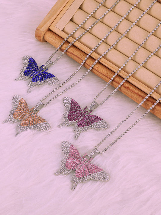 Collares de diamantes de imitación con colgante de mariposa