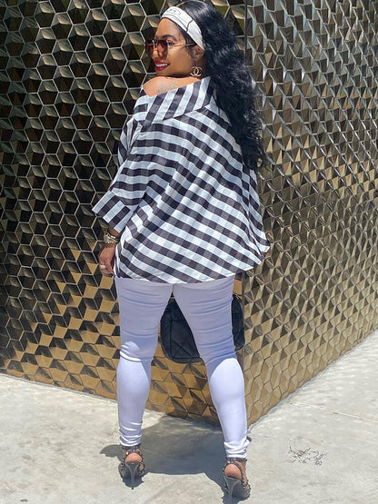 Tops ajustados con estampado de cuadros de un hombro