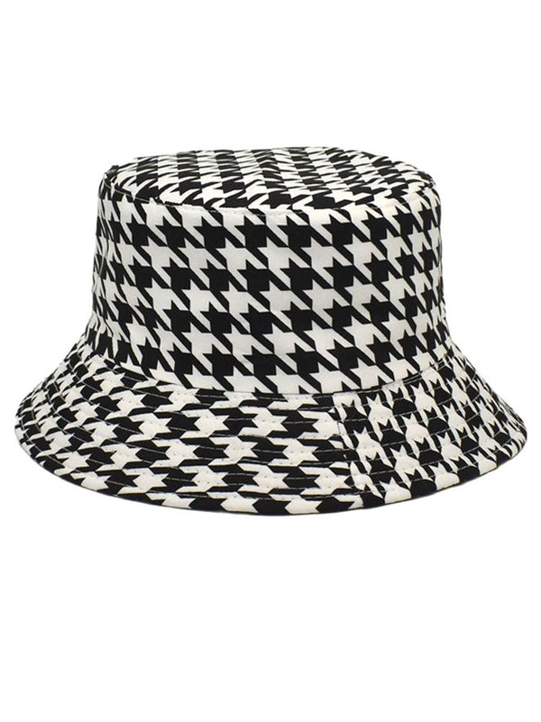 Houndstooth Smiling Face Print Bucket Hat