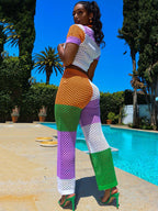 Two Piece Hollow Out Short Sleeve Crop Top Pants