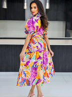 Vestidos midi con estampado floral y manga corta tipo farol