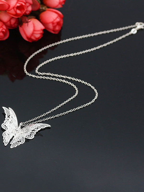 Elegant Butterfly Pendant Necklace + Earrings