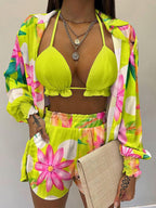 Three Piece Long Sleeve Ruffle Short Set