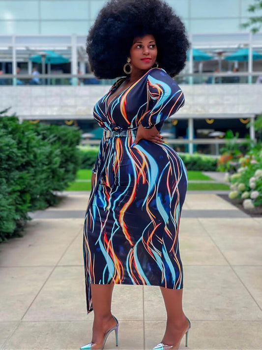 Vestidos midi con estampado de rayas de manga larga