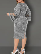 Vestidos midi de manga larga con patchwork de malla Giltter
