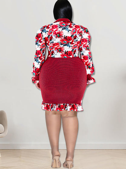 Minivestidos de manga larga con estampado floral y patchwork