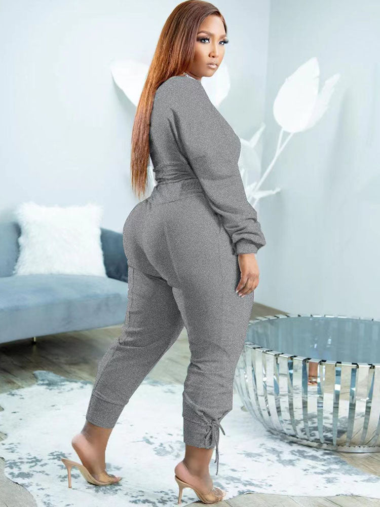 Plus Size Two Piece Long Sleeves Top Long Pants Outfits