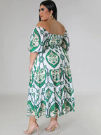 Short Sleeve Off Shoulder Floral Midi Dress