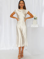 Satin Sleeveless Blackless Midi Dress