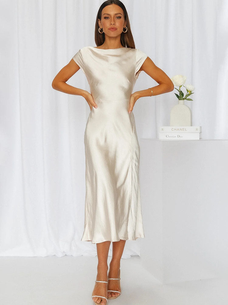 Satin Sleeveless Blackless Midi Dress