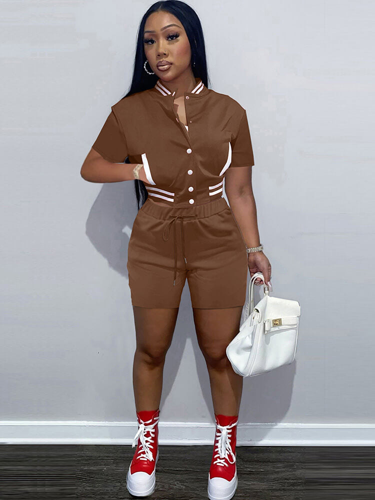 Chándal de béisbol de dos piezas con bloques de color y manga corta