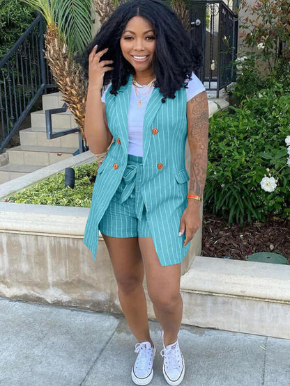 Trajes de chaleco tipo blazer casual de dos piezas a rayas