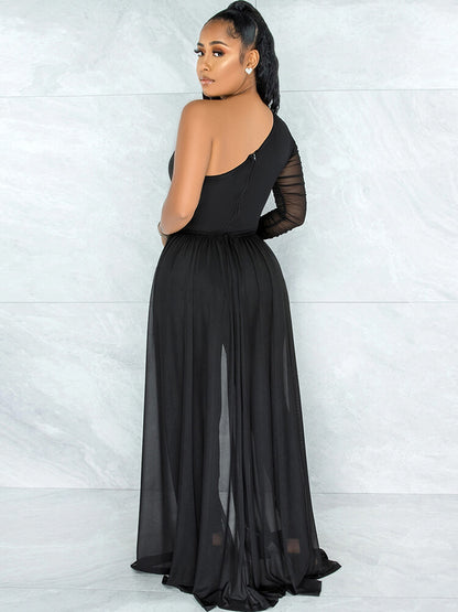 Mono de manga larga con un hombro y patchwork de malla