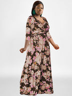 Vestidos largos con estampado floral y manga larga de talla grande